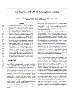 Semi-Supervised StyleGAN for Disentanglement Learning