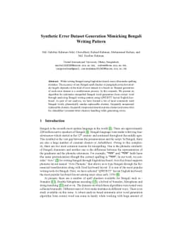 Synthetic Error Dataset Generation Mimicking Bengali Writing Pattern