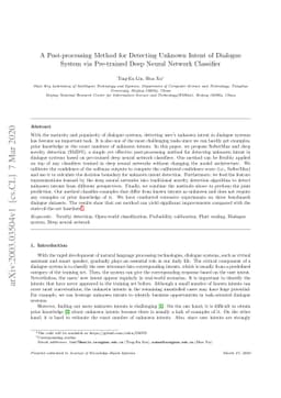 A Post-processing Method for Detecting Unknown Intent of Dialogue System
  via Pre-trained Deep Neural Network Classifier