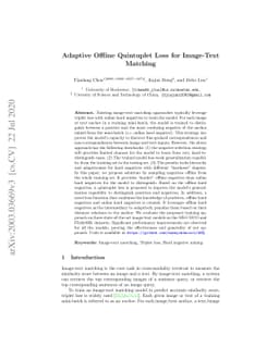 Adaptive Offline Quintuplet Loss for Image-Text Matching