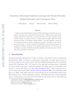 Generative Adversarial Imitation Learning with Neural Networks: Global
  Optimality and Convergence Rate