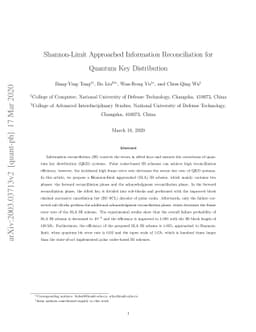 Shannon-Limit Approached Information Reconciliation for Quantum Key
  Distribution