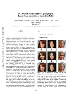 PULSE: Self-Supervised Photo Upsampling via Latent Space Exploration of
  Generative Models
