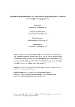 Keeping it simple: Implementation and performance of the proto-principle
  of adaptation and learning in the language sciences