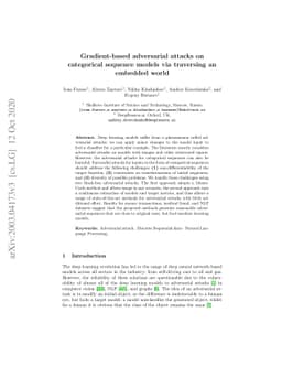 Gradient-based adversarial attacks on categorical sequence models via
  traversing an embedded world
