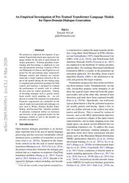An Empirical Investigation of Pre-Trained Transformer Language Models
  for Open-Domain Dialogue Generation