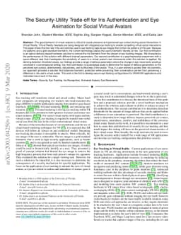 The Security-Utility Trade-off for Iris Authentication and Eye Animation
  for Social Virtual Avatars