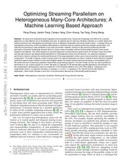 Optimizing Streaming Parallelism on Heterogeneous Many-Core
  Architectures: A Machine Learning Based Approach