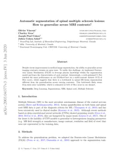 Automatic segmentation of spinal multiple sclerosis lesions: How to
  generalize across MRI contrasts?