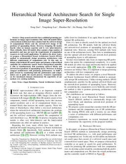 Hierarchical Neural Architecture Search for Single Image
  Super-Resolution