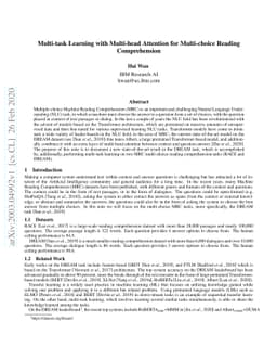 Multi-task Learning with Multi-head Attention for Multi-choice Reading
  Comprehension