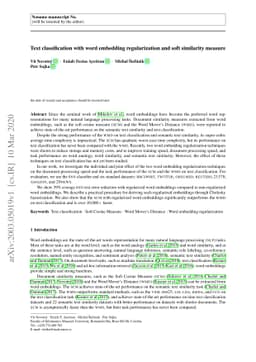 Text classification with word embedding regularization and soft
  similarity measure