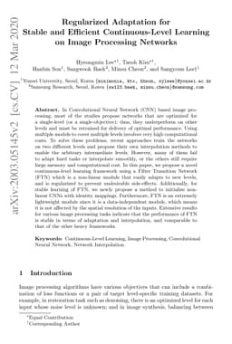 Regularized Adaptation for Stable and Efficient Continuous-Level
  Learning on Image Processing Networks