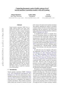 Capturing document context inside sentence-level neural machine
  translation models with self-training