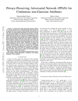 Privacy-Preserving Adversarial Network (PPAN) for Continuous
  non-Gaussian Attributes