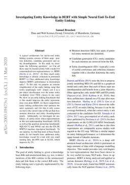 Investigating Entity Knowledge in BERT with Simple Neural End-To-End
  Entity Linking