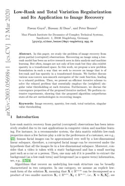 Low-Rank and Total Variation Regularization and Its Application to Image
  Recovery
