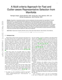 A Multi-criteria Approach for Fast and Outlier-aware Representative
  Selection from Manifolds