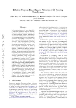 Efficient Content-Based Sparse Attention with Routing Transformers