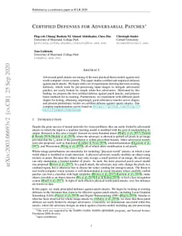 Certified Defenses for Adversarial Patches
