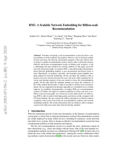 RNE: A Scalable Network Embedding for Billion-scale Recommendation