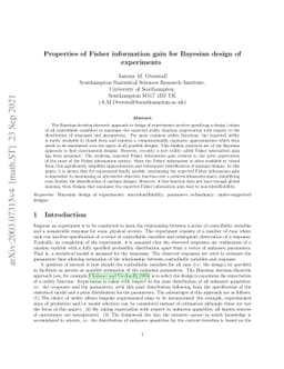 Properties of using Fisher information gain for Bayesian design of
  experiments