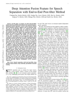 Deep Attention Fusion Feature for Speech Separation with End-to-End
  Post-filter Method