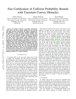 Fast Certification of Collision Probability Bounds with Uncertain Convex
  Obstacles