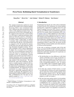 PowerNorm: Rethinking Batch Normalization in Transformers