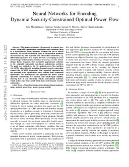 Neural Networks for Encoding Dynamic Security-Constrained Optimal Power
  Flow