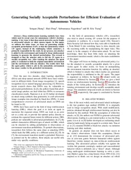 Generating Socially Acceptable Perturbations for Efficient Evaluation of
  Autonomous Vehicles