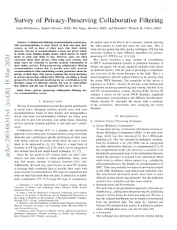 Survey of Privacy-Preserving Collaborative Filtering
