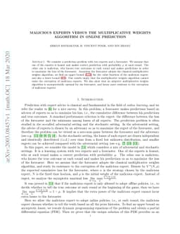 Malicious Experts versus the multiplicative weights algorithm in online
  prediction