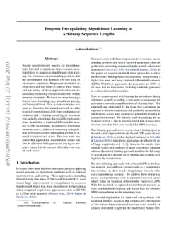 Progress Extrapolating Algorithmic Learning to Arbitrary Sequence
  Lengths