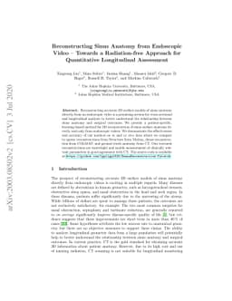 Reconstructing Sinus Anatomy from Endoscopic Video -- Towards a
  Radiation-free Approach for Quantitative Longitudinal Assessment
