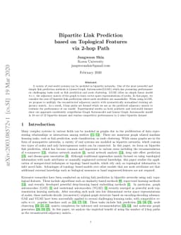Bipartite Link Prediction based on Topological Features via 2-hop Path