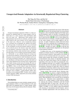 Unsupervised Domain Adaptation via Structurally Regularized Deep
  Clustering
