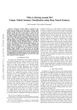 "Who is Driving around Me?" Unique Vehicle Instance Classification using
  Deep Neural Features