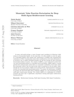 Monotonic Value Function Factorisation for Deep Multi-Agent
  Reinforcement Learning