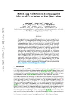 Robust Deep Reinforcement Learning against Adversarial Perturbations on
  State Observations