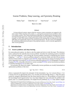 Inverse Problems, Deep Learning, and Symmetry Breaking