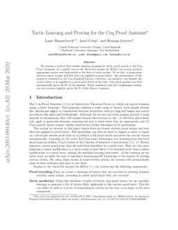 Tactic Learning and Proving for the Coq Proof Assistant