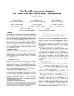 Distributed Reinforcement Learning for Cooperative Multi-Robot Object
  Manipulation