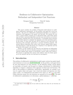 Resilience in Collaborative Optimization: Redundant and Independent Cost
  Functions