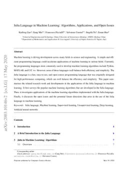 Julia Language in Machine Learning: Algorithms, Applications, and Open
  Issues