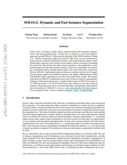SOLOv2: Dynamic and Fast Instance Segmentation