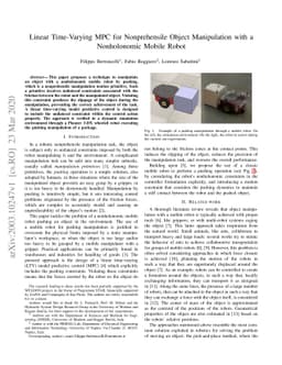 Linear Time-Varying MPC for Nonprehensile Object Manipulation with a
  Nonholonomic Mobile Robot
