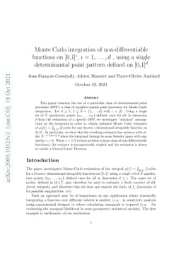 Monte Carlo integration of non-differentiable functions on
  $[0,1]^ι$, $ι=1,\dots,d$, using a single determinantal point pattern
  defined on $[0,1]^d$