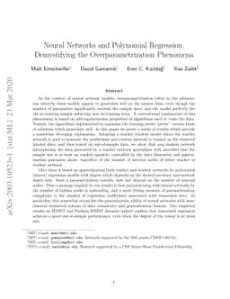 Neural Networks and Polynomial Regression. Demystifying the
  Overparametrization Phenomena