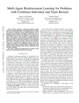 Multi-Agent Reinforcement Learning for Problems with Combined Individual
  and Team Reward